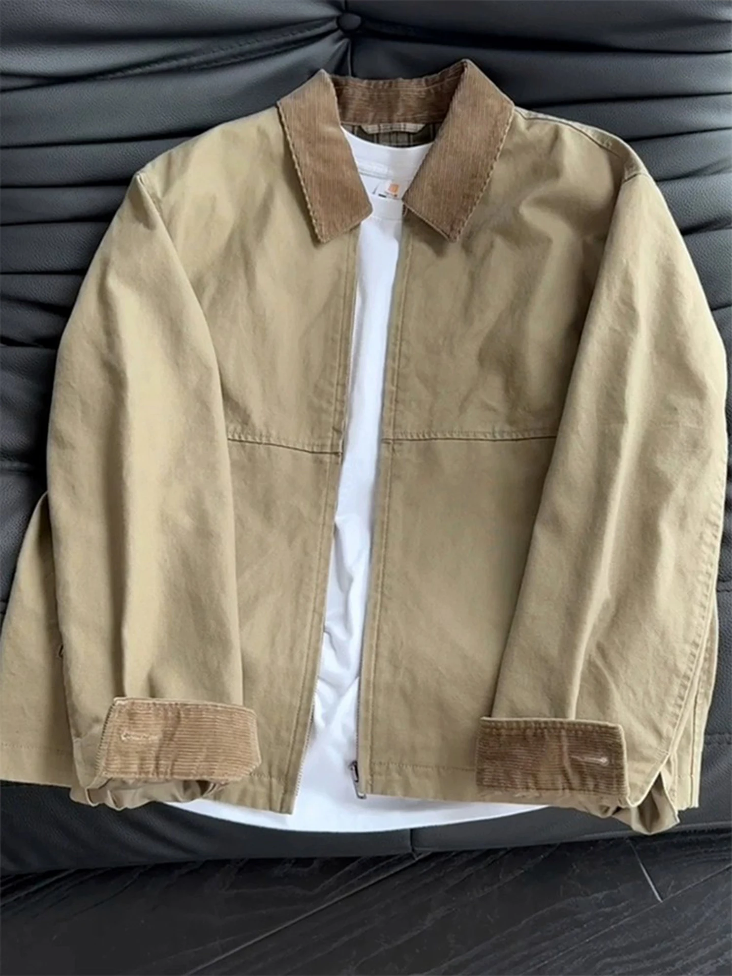 

Мужская винтажная рабочая куртка Waed Canvas Detroit Jaet с откидным воротником, свободного кроя, удлиненная, на молнии