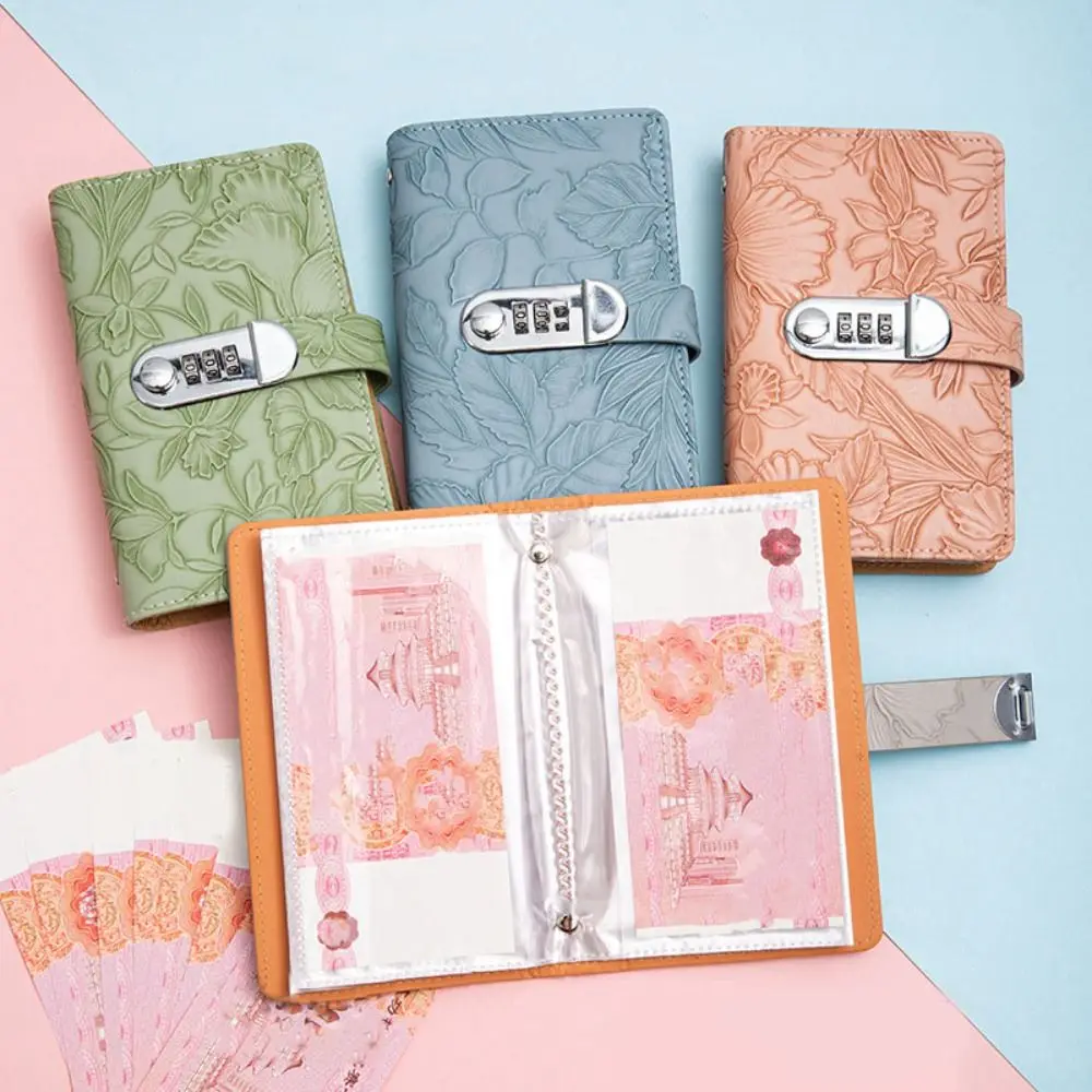 

50Sheets Saving Money Binder PU Leather Emboss Flower Budget Binder with Lock Cash Envelopes Refillable Account Book