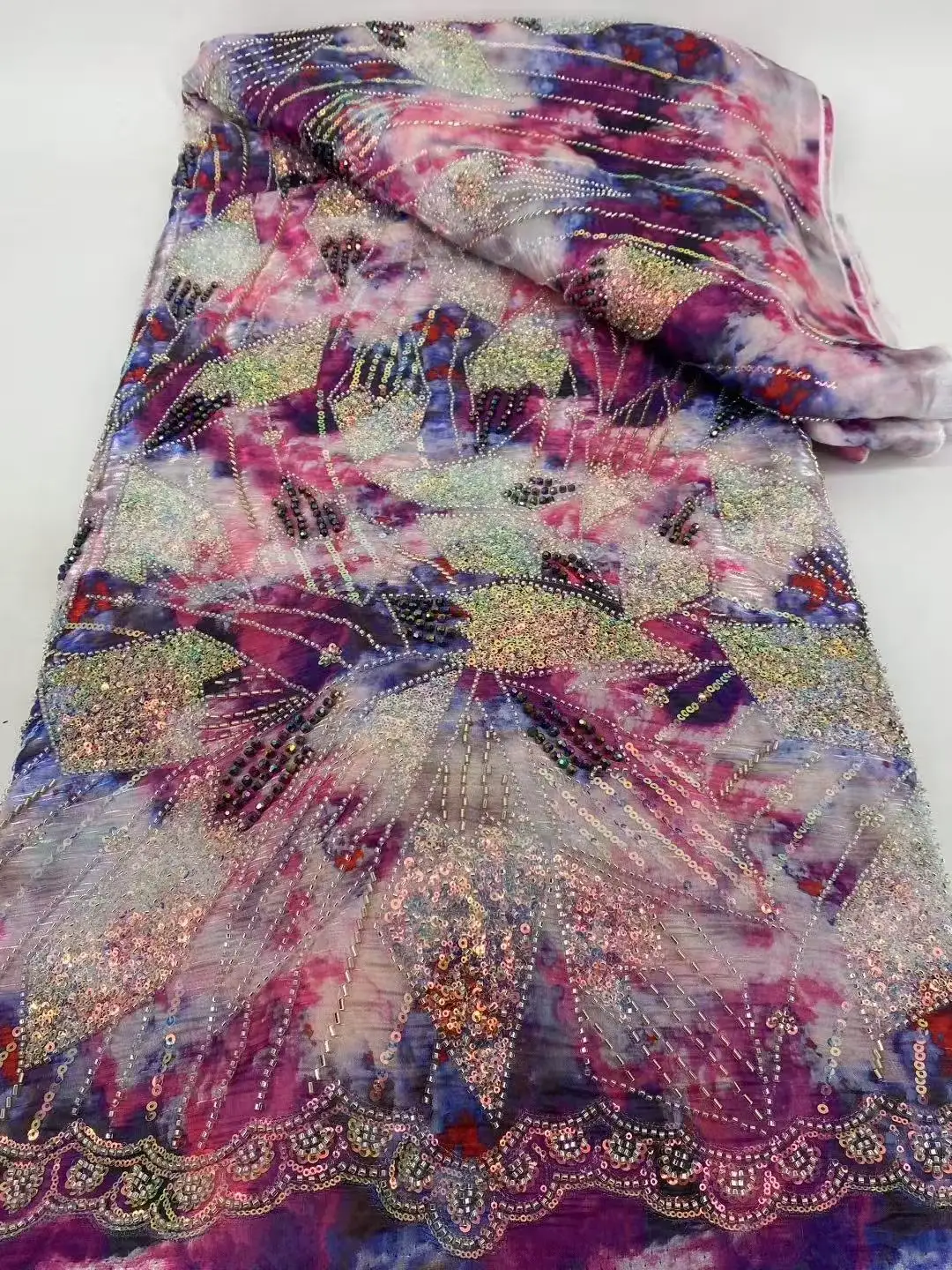 Tela de encaje con cuentas bordadas africanas de lentejuelas nigerianas de alta calidad, 5 yardas para fiesta de boda, tela de encaje francés