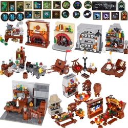 MOC Medieval Witch Scene Building Blocks Military Castle Laboratory Table Studio Skeleton Printed Weapon Bricks Halloween Toys