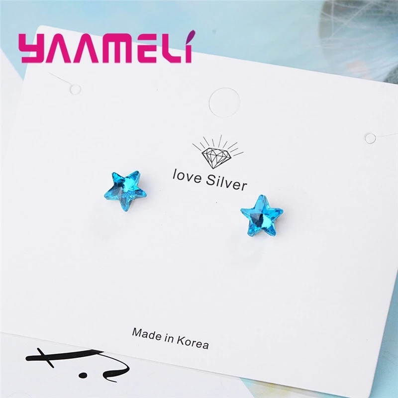 Simple Design Blue Star Shape Stud Earrings For Women Females 925 Sterling Silver Needles Fashion Casual Party Wedding Present