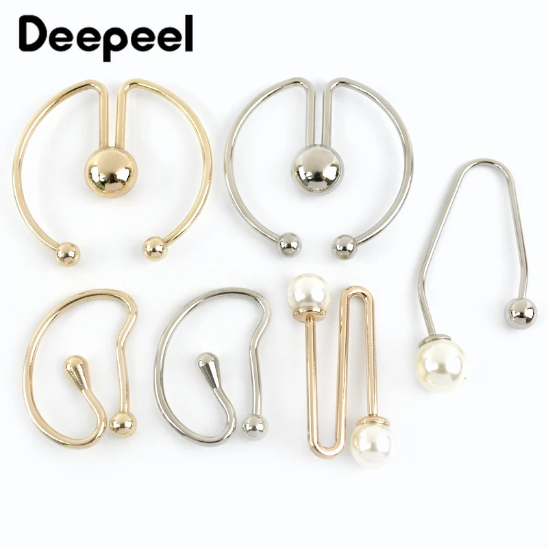 2/4/10Pcs Deepeel Metal Hook Buckle U-shaped Screw Decorative Clasp Dress Shirt Double-headed Pearl Irregular Spiral Button