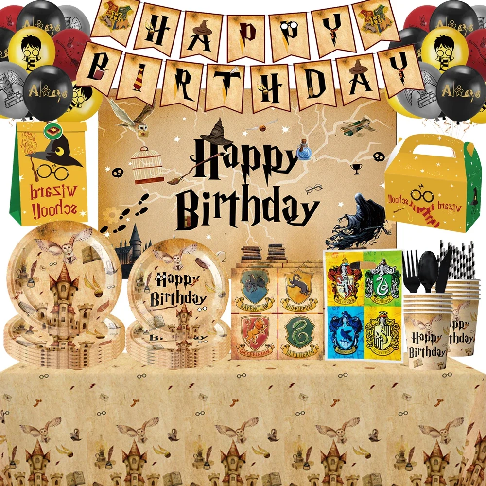 

HOT Harry Potter Boy Birthday Party Decoration Magic Theme Potter Party Tableware Balloon Table Cloth Cup Plate Baby Shower Gift