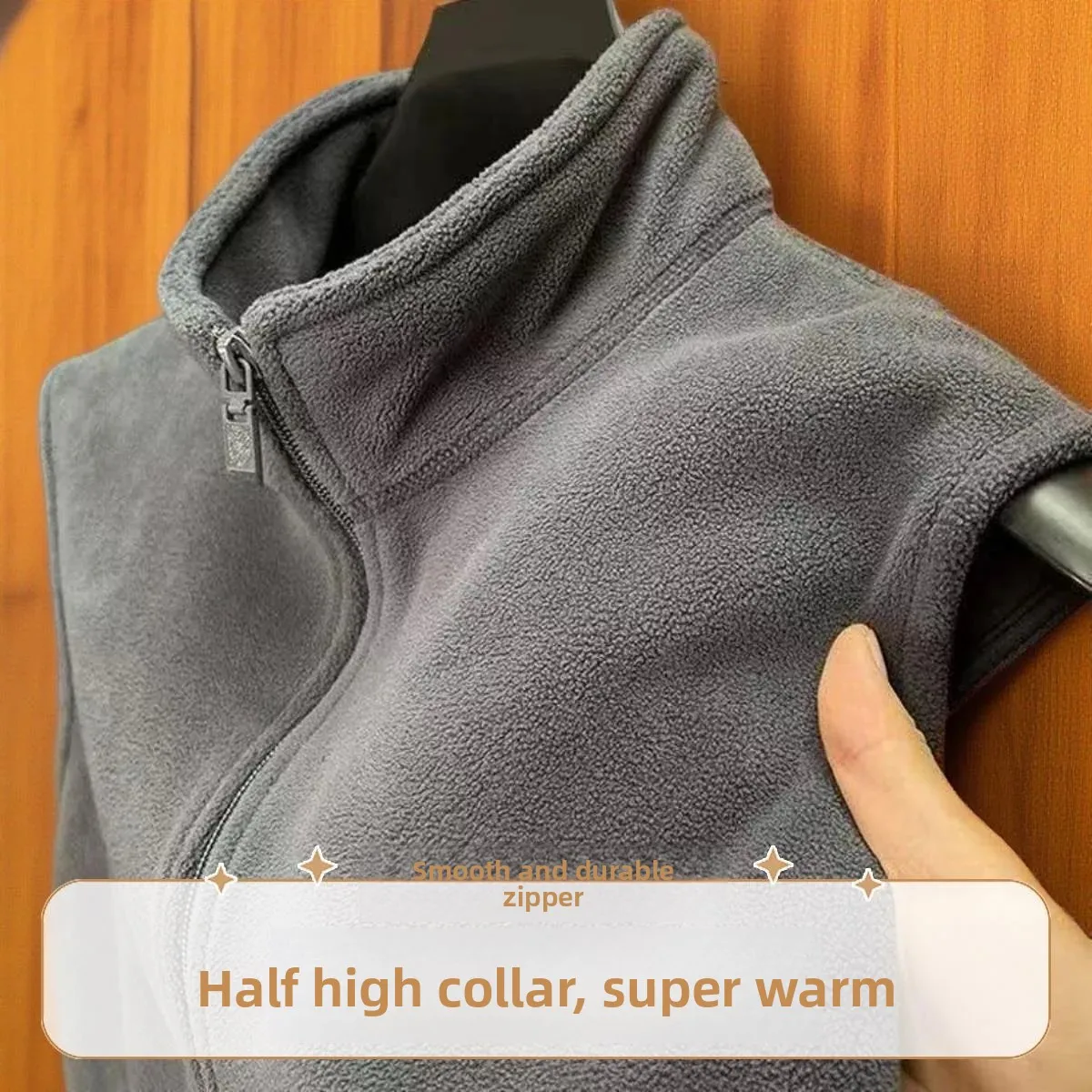 Warm Fleece Lined Oversized Sweatshirt Jacket for Men Stand Collar Double Sided Fleece Sport Vest Outerwear Polyester Fiber