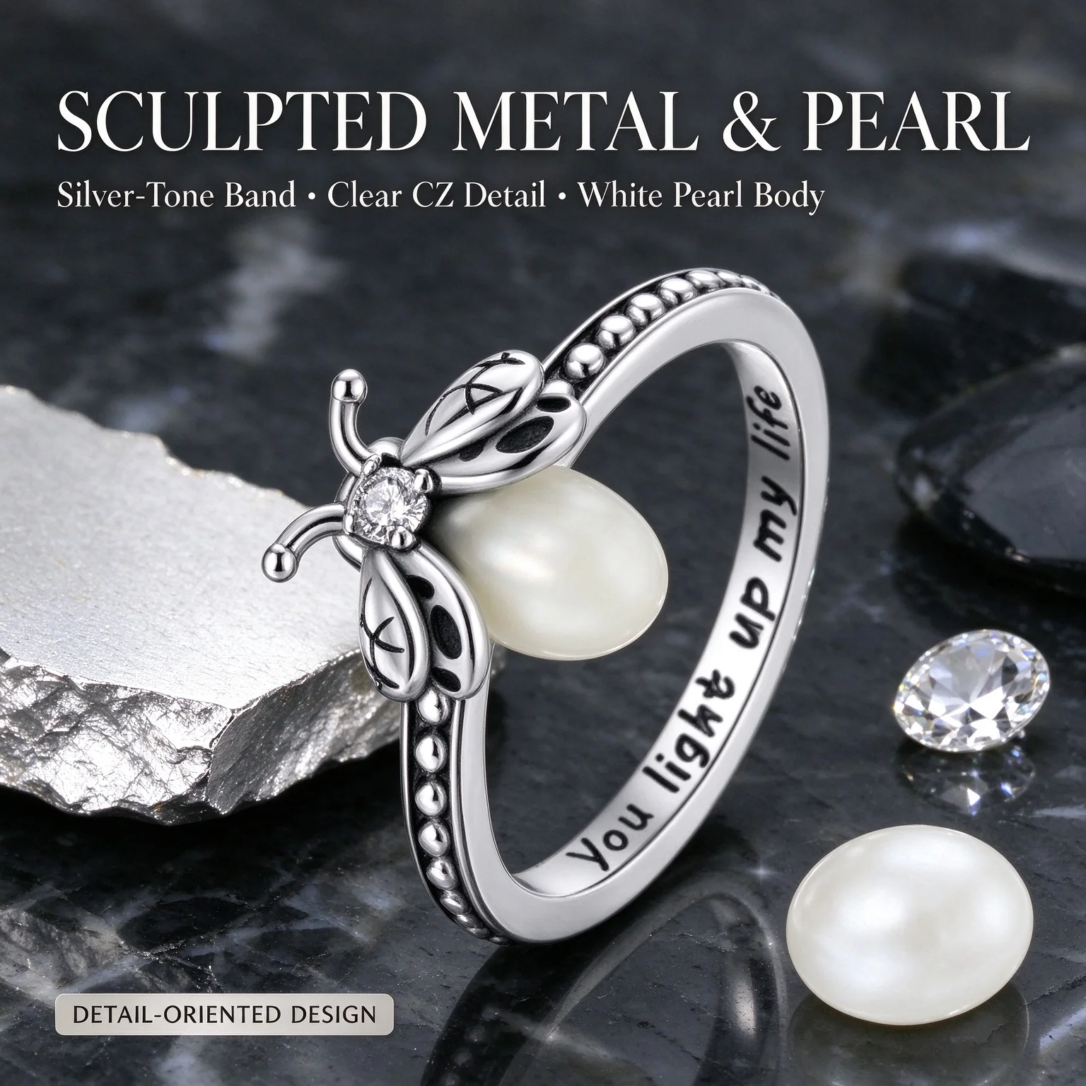 2026 New Silver Finger Ring Women Original Fireflies emit bright light Cocktail Ring insect Cubic Zircon Wedding Jewelry Gift ﻿