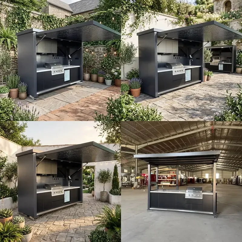 SFW Certificate Customized Waterproof Mobile Outdoor Cooking Station with Stainless Steel BBQ Grill and Acrylic Backsplash