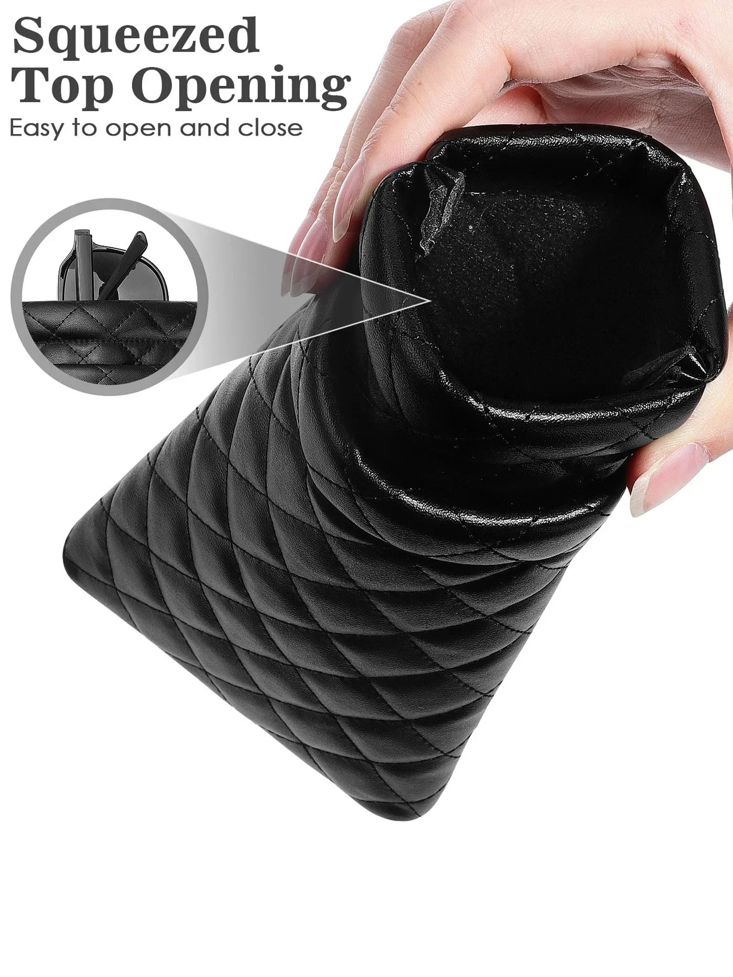 1 Stück Weiches PU-Doppel-Brillenetui Tragbares Squeeze-Top-Leder-Brillenetui Minimalistisches Argyle Anti-Kratz-Brillenaufbewahrungsetui – Detail 4