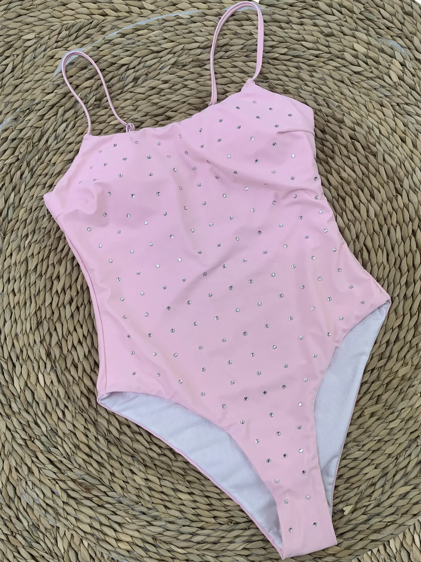 2025 Sexy Pink One-Piece Swimsuit with Rhinestone Accent Sleeveless Bathing suits Backless Monokinis Lady Holiday Beachwear image 3