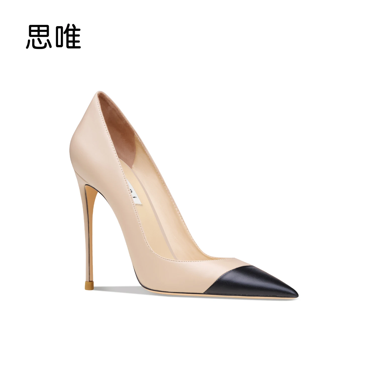 luxury women\'s shoes 2024 Pointed Toe Leather Woman High Heels Splicing Design Sexy Mouth Comfortable Slip On Party Pumps Dress