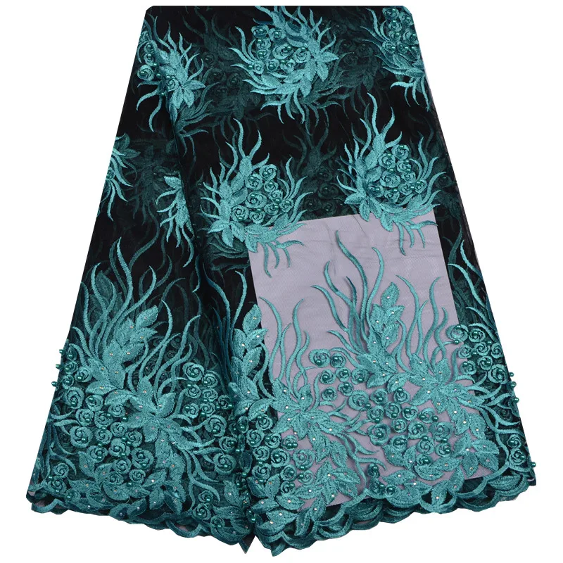 

Kalume African Tulle Lace Fabric With Beads Green Nigerian French Tulle Lace Fabric For Diy Sew Party Wedding Cloth A1186