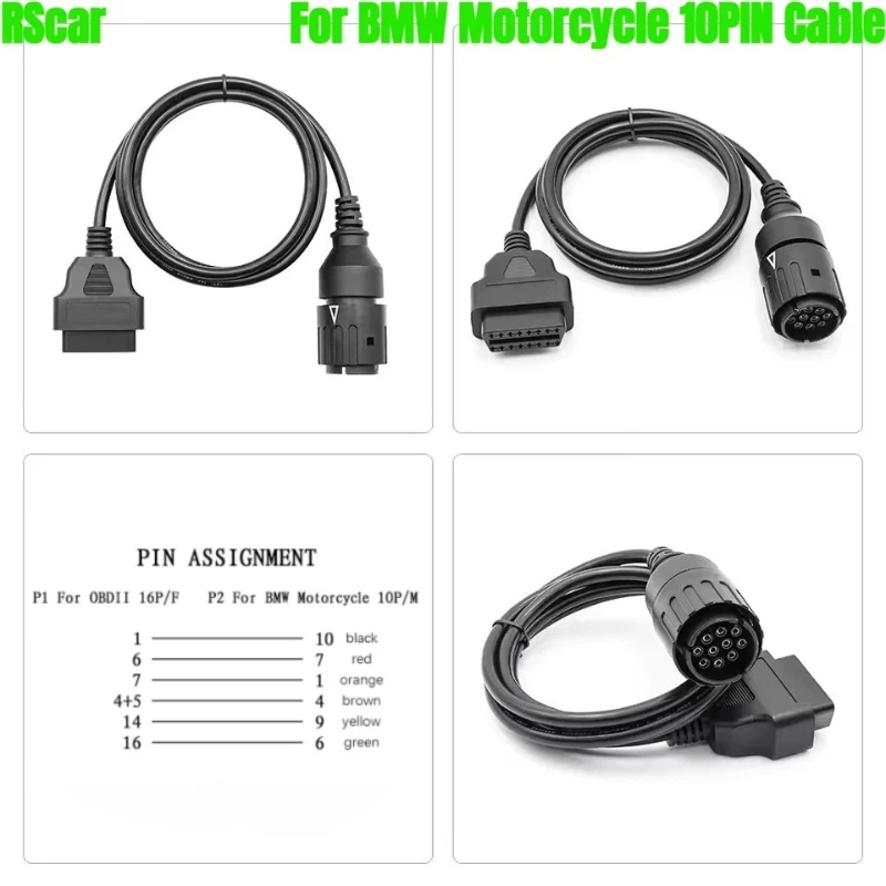 

Новый для мотоциклов BMW, 10-контактный адаптер, кабель ICOM для BMW 10-контактный на 16-контактный диагностический разъем OBD, удлинительный кабель OBD 2 для мотоциклов