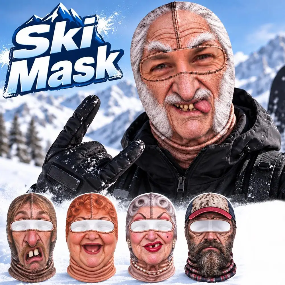 3D Funny Old Man Ski Mask Realistic Face Balaclava Winter Windproof Full Face Mask For Outdoor Sports Skiing Snowboarding