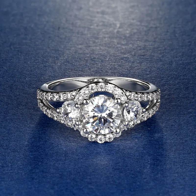 Rrjzz AAAAA 6.5mm 1CT Cubic Zirconia Engagement Ring Vintage Sparkling 14k Plated Halo Round Ring Jewelry for Women Wedding Gift