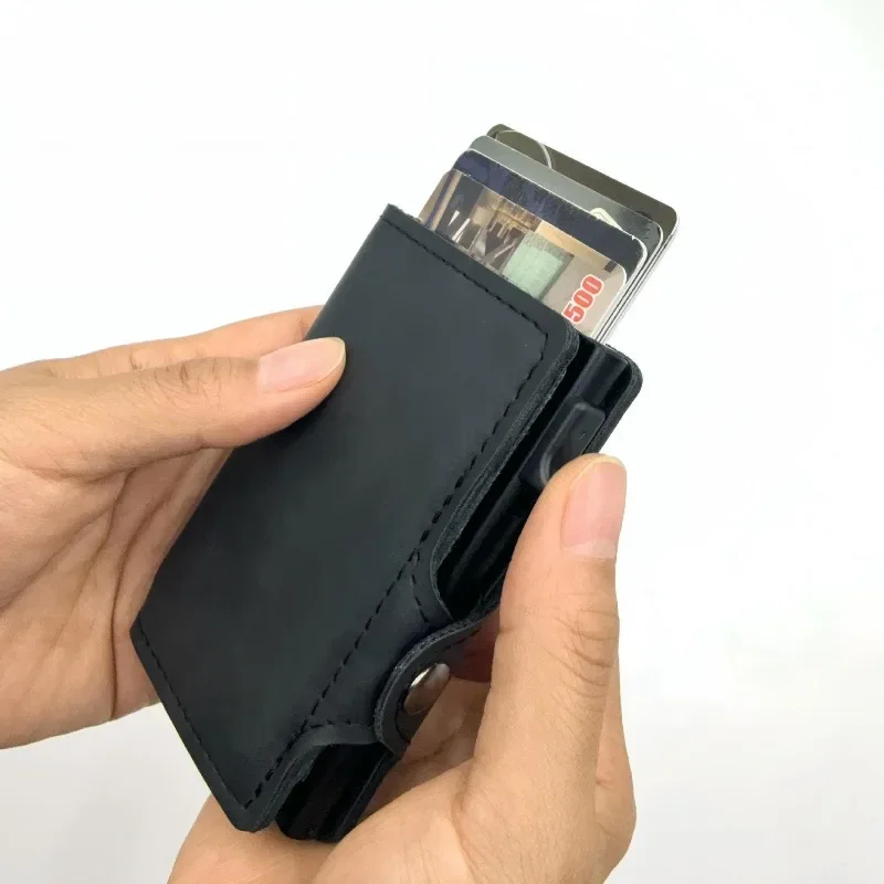 Anti-Theft Side Push Pop-Up Card Holder RFID Blocking Protective Wallet for ID & Credit Card Daily Organization