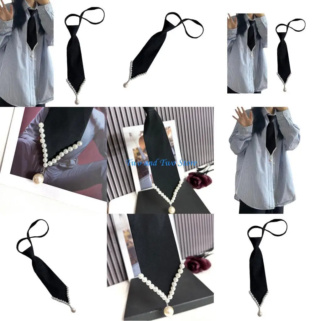 Hx6f العلاقات السوداء للزي الرسمي الثانوية العليا لللؤلؤ الزخرفي المزخرف بالخدمة الثقيلة #1