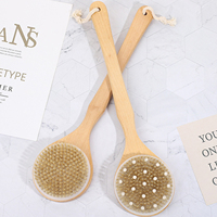 Natural Bristles Back Scrubber Shower Brush with Detachable Long Wooden Handle Exfoliating Body Massage Bath Brushes Accessories
