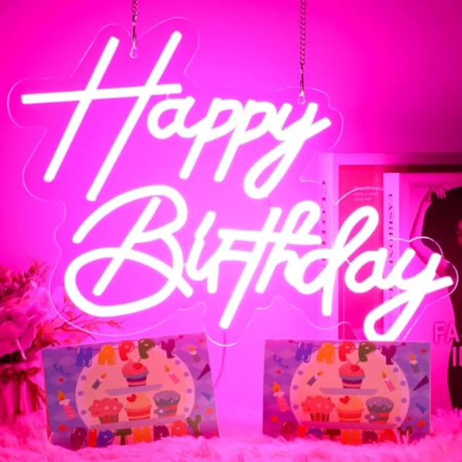 

Happy Birthday Neon Sign for Wall Decor, USB Powered LED Neon Sign with Dimmable Brightness, Ideal for All Ages Birthday Partie
