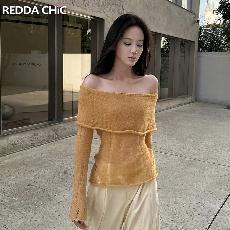 

Женский трикотажный свитер с вырезами REDDACHiC Ginger, повседневный свободный многослойный джемпер на одно плечо с длинными рукавами, с разрезами, осенняя одежда