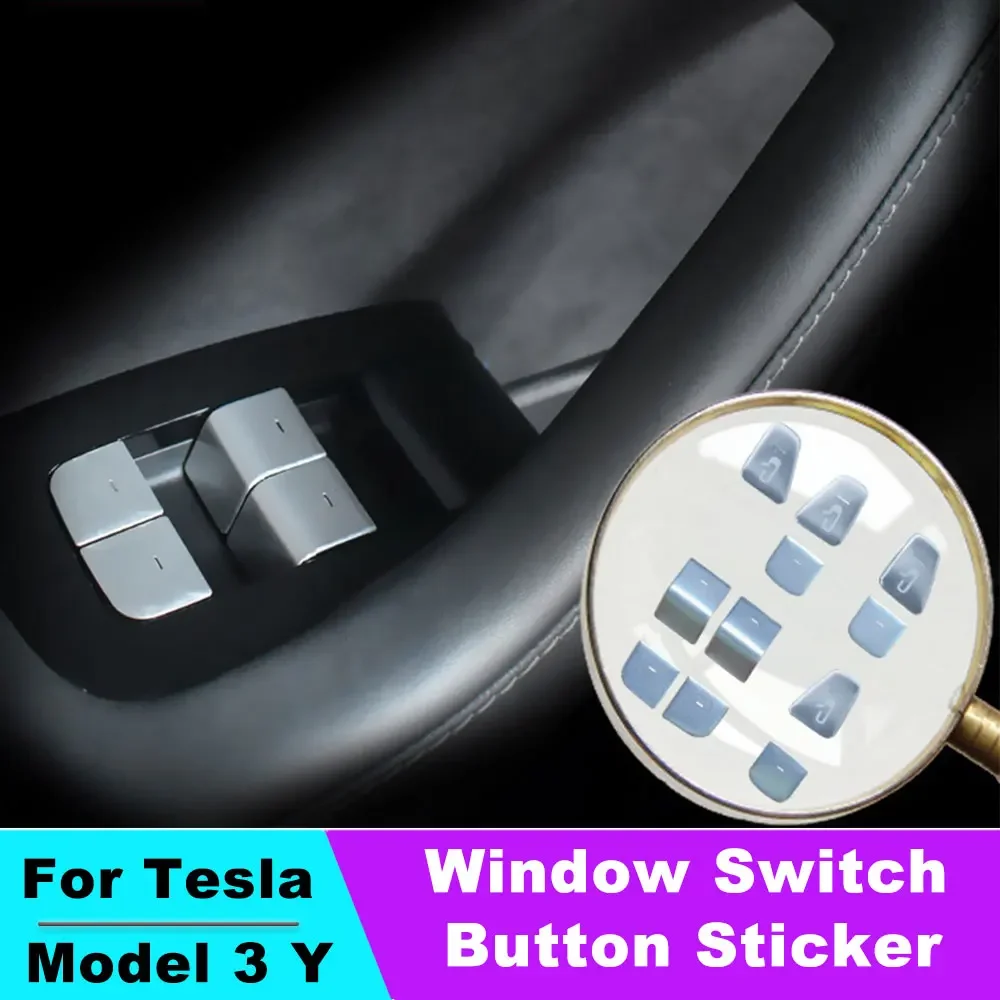 Adesivo decorativo pulsante interruttore finestrino auto per Tesla Model 3 Model Y 2017-2023 adesivo pulsante porta modello3 accessori interni