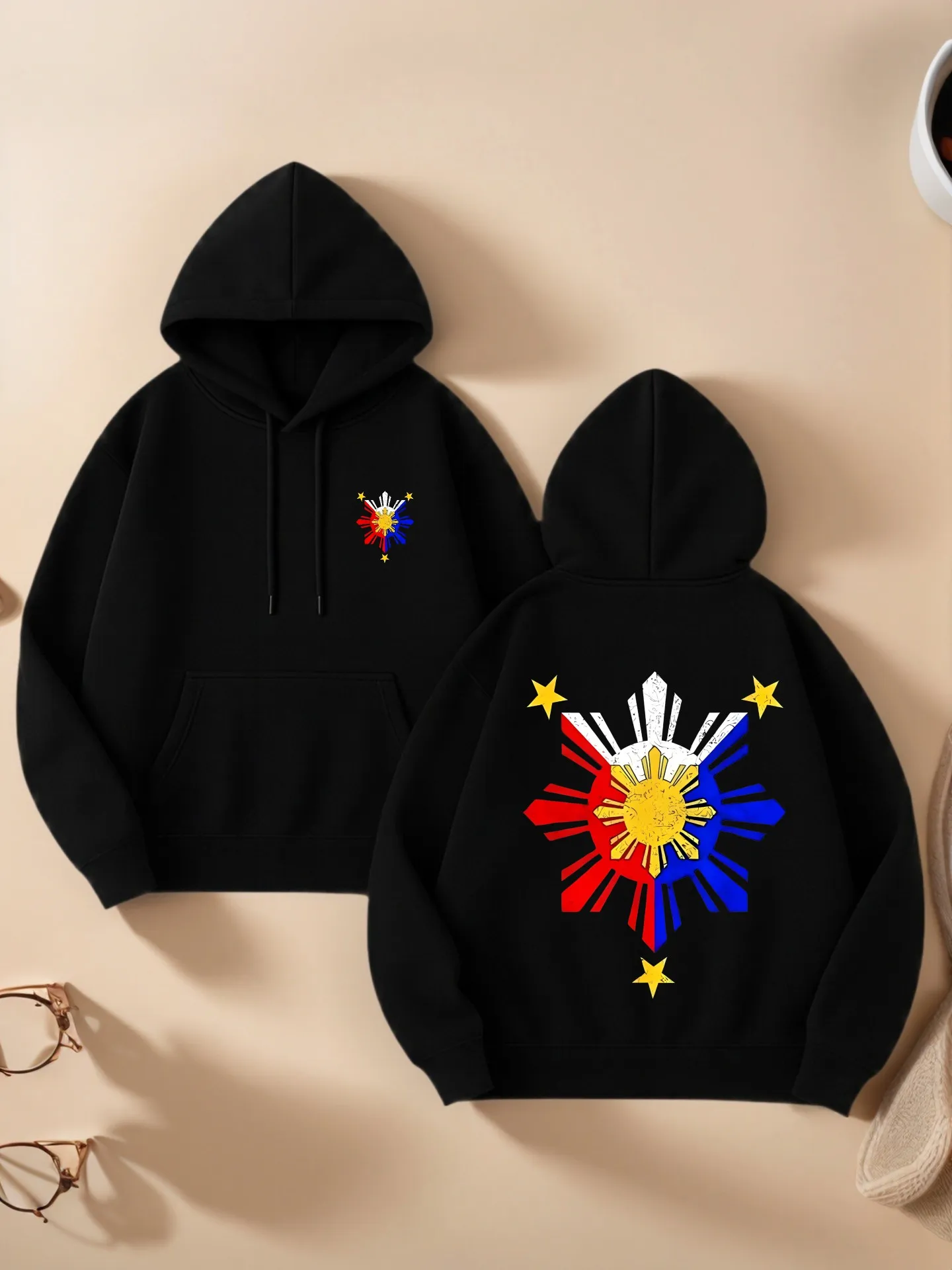 

Essential Hoodie, Philippine Flag Graphic Print, Casual Aesthetic Style, Fleece, Casual Everyday Wear, For Men