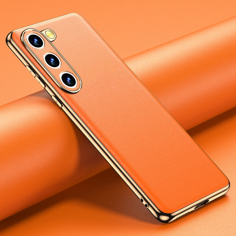 LANGSIDI Leather Phone Case for Samsung Galaxy S25 S24 Ultra S23 S22 Plus S21 Plating Shockproof 360 Full Protector Back Cover