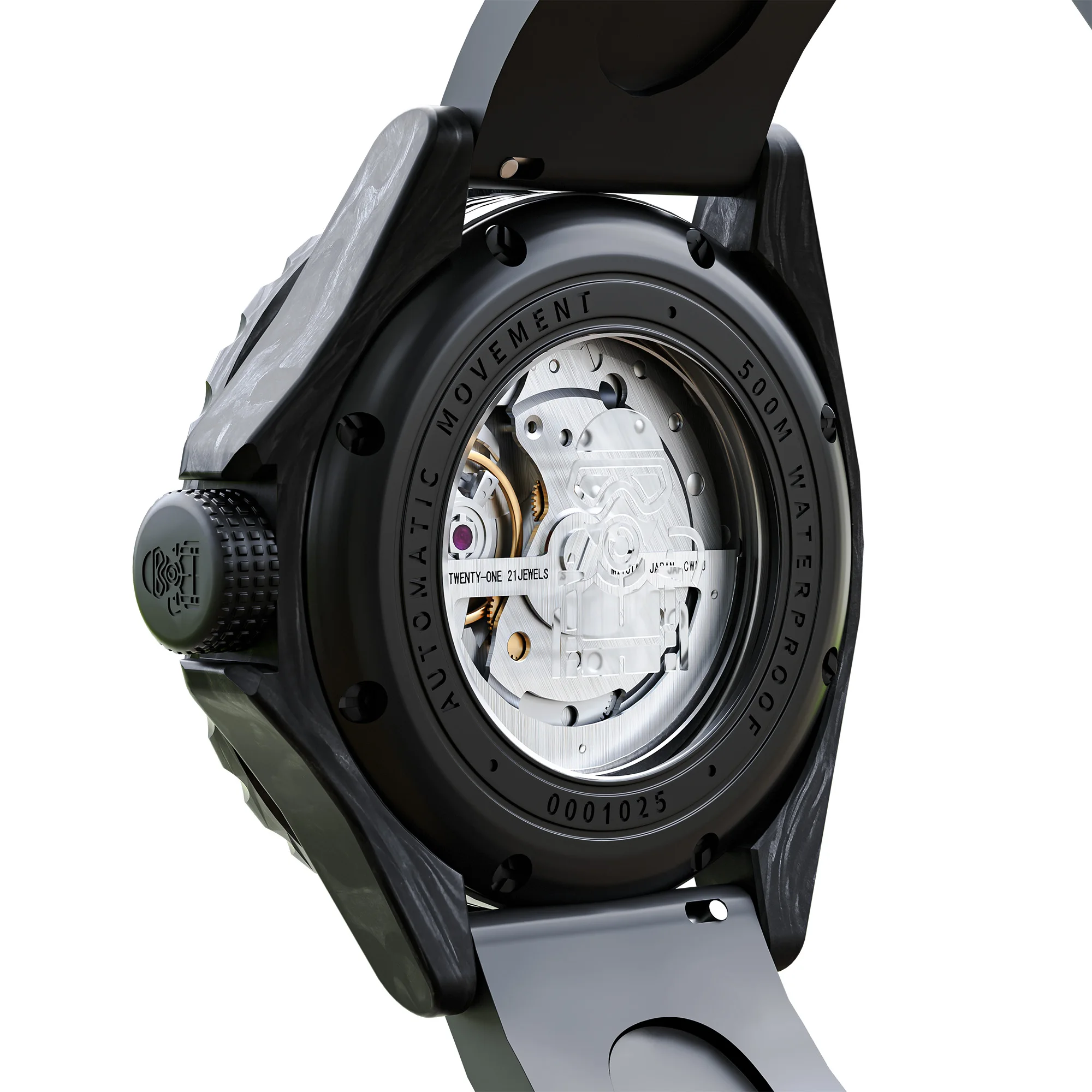 DREAMAS  Carbon Fiber Automatic Mechanical Diving Watch Swiss Luminous 500M Waterproof Gradient Cold Grey Wristwatch