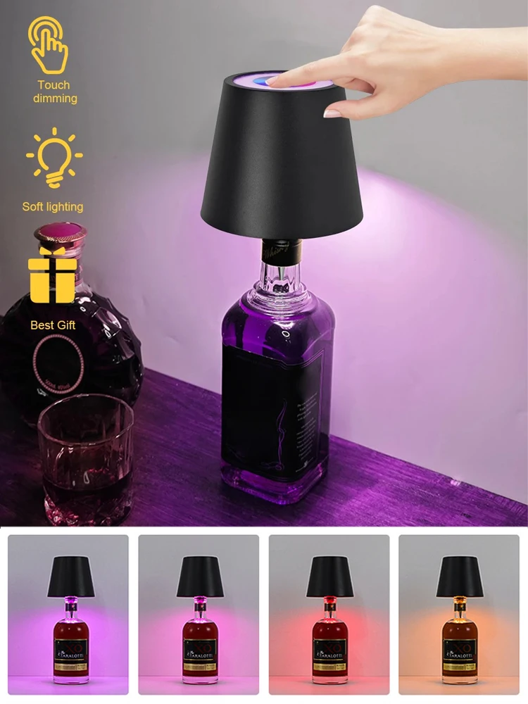 GGbingo LED Bottle Lamp USB Rechargeable Mood Desk Bottle Lamp 2000mAh Touch Stepless Dimmer RGB 3 Color RGB Table Night Light