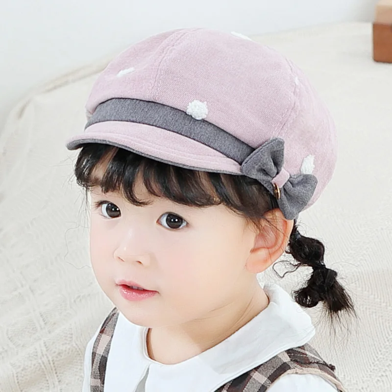 Children Dot Pattern Berets Hat Classic Fashion Cotton Bowknot Cap for Girls