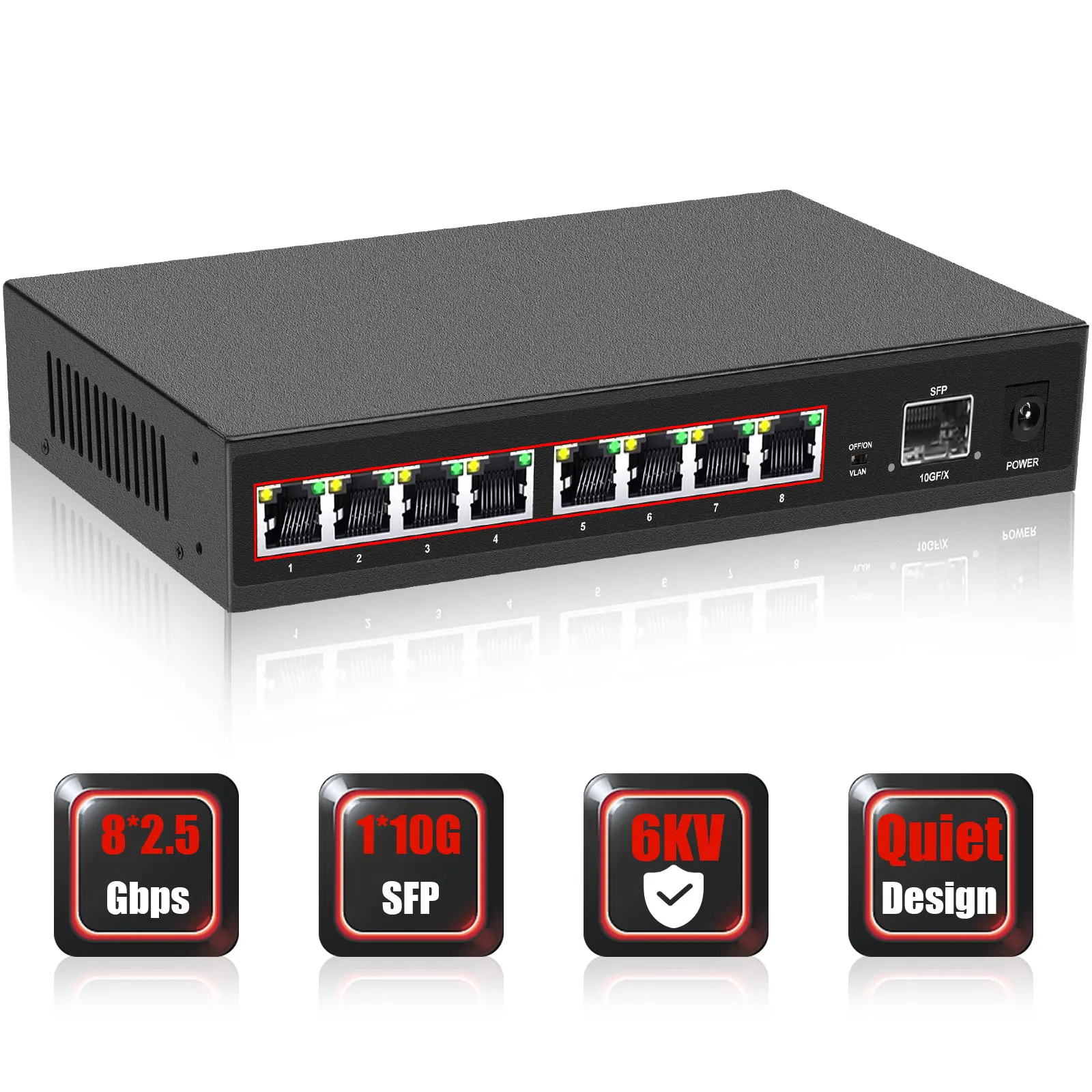 Full Gigabit Switch 8 Ports 2.5Gbps Network Switch 10Gbps SFP  Ethernet Unmanaged Switch LAN RJ45 Hub for Wireless AP/Wifi 6