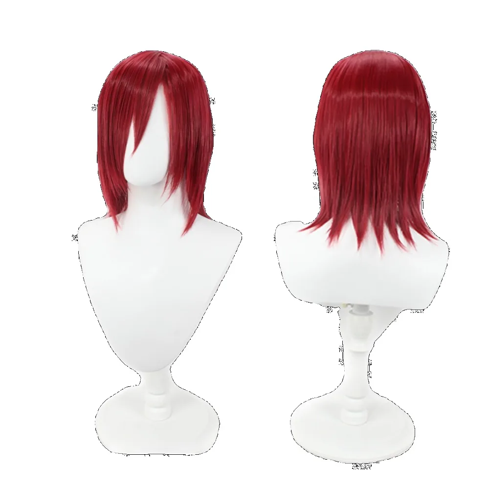 Peluca de cosplay de Anime Nagato Uzumaki, pelo corto rojo oscuro para niños y adultos