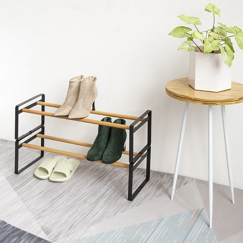 Japanese multi-layer simple shoe rack beech solid wood metal creative slipper rack log wind B&B hotel small shoe rack