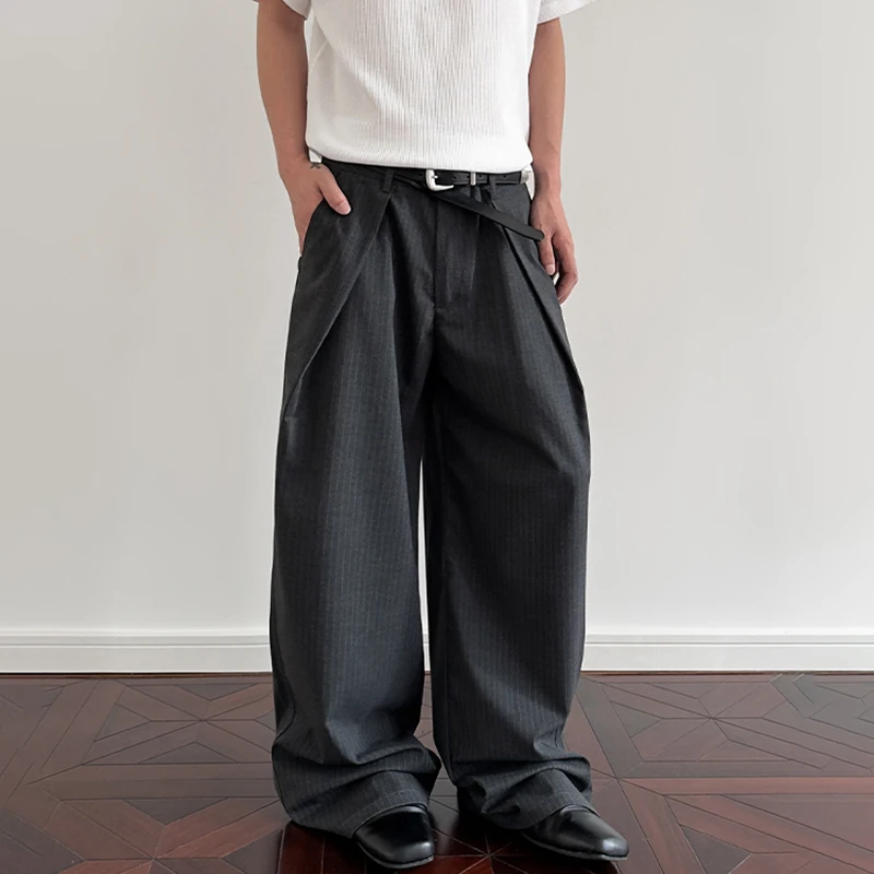 Luzhen listra dobra retalhos design solto elegante temperamento calças casuais dos homens 2025 novas calças retas de alta qualidade jy1747