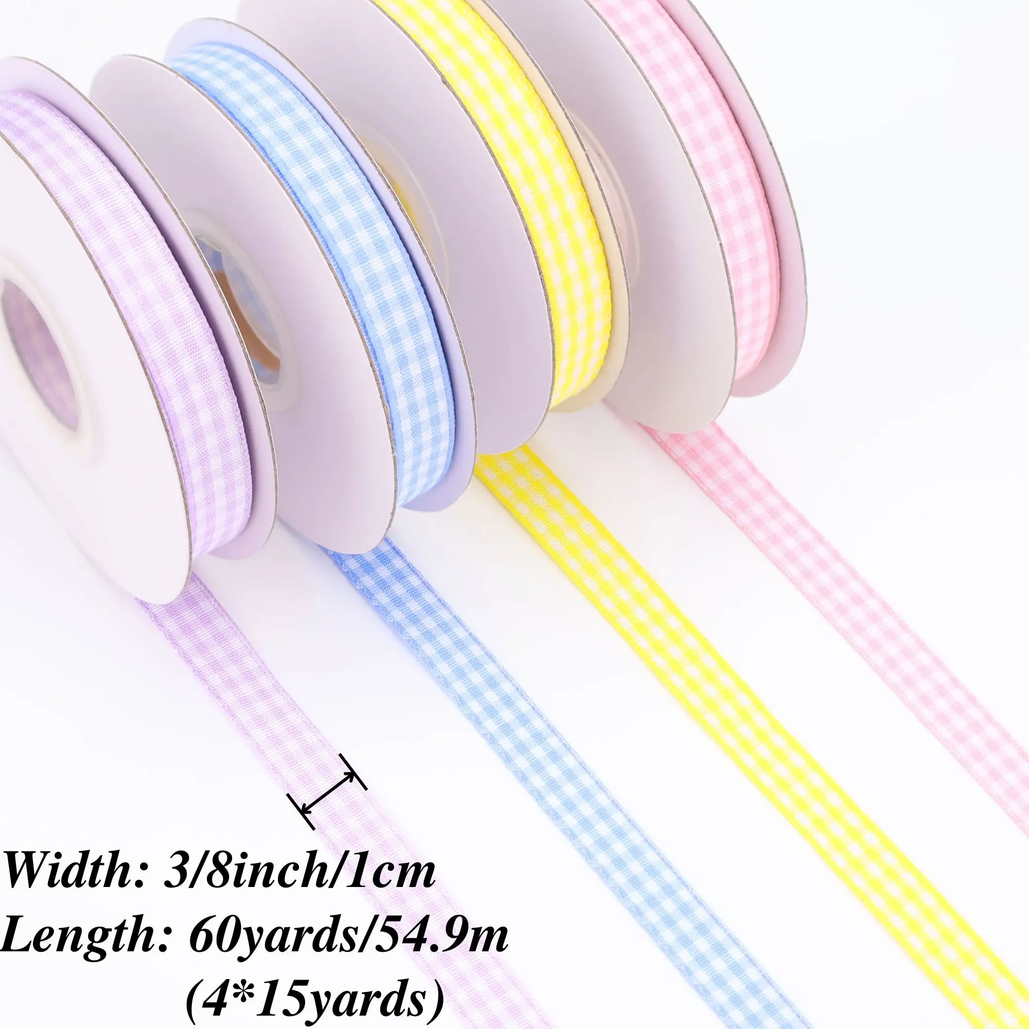 Nastro a quadretti a 4 rotoli nastro a fascia regalo da 60 metri nastro a quadri pastello a molla da 3/8 pollici per confezioni regalo