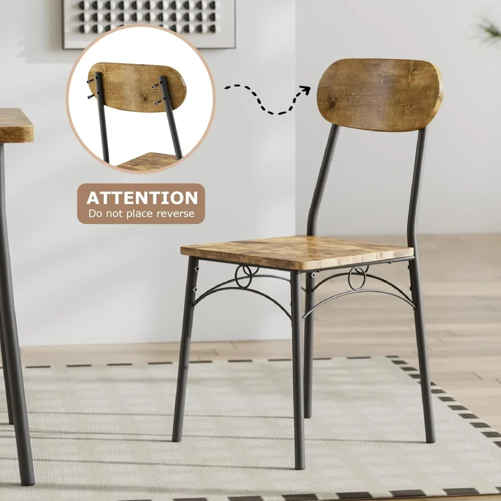 طقم طاولة مطبخ مكون من 5 قطع لـ 4 أشخاص، طاولة طعام مدمجة مع 4 كراسي، سطح طاولة MDF وإطار معدني للمساحات الصغيرة