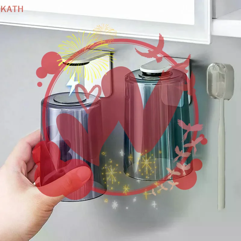 Magnetic Back Flip Cup, Transparent And Simple Household Toiletry Cup, Wall-Mounted Toothbrush Cup, Toothbrush Holder Shelf