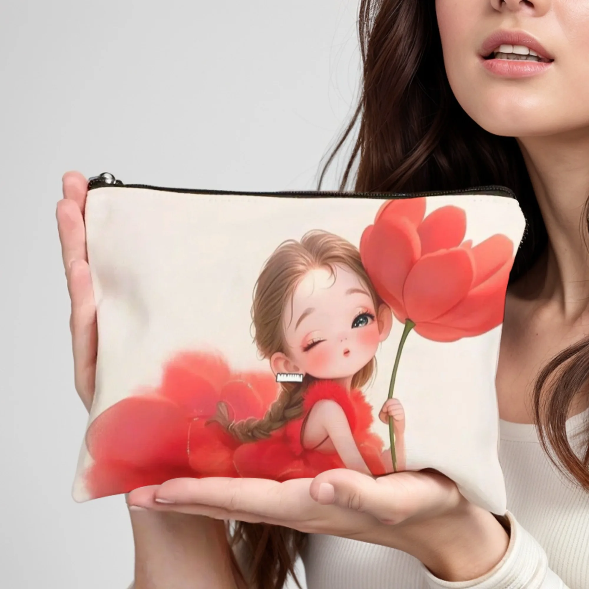

New Hot Sale Lovely girl Print Makeup Bag Cosmetic Storage Wash Bag Lipstick Skincare Product Storage Pouch Birthday Gift