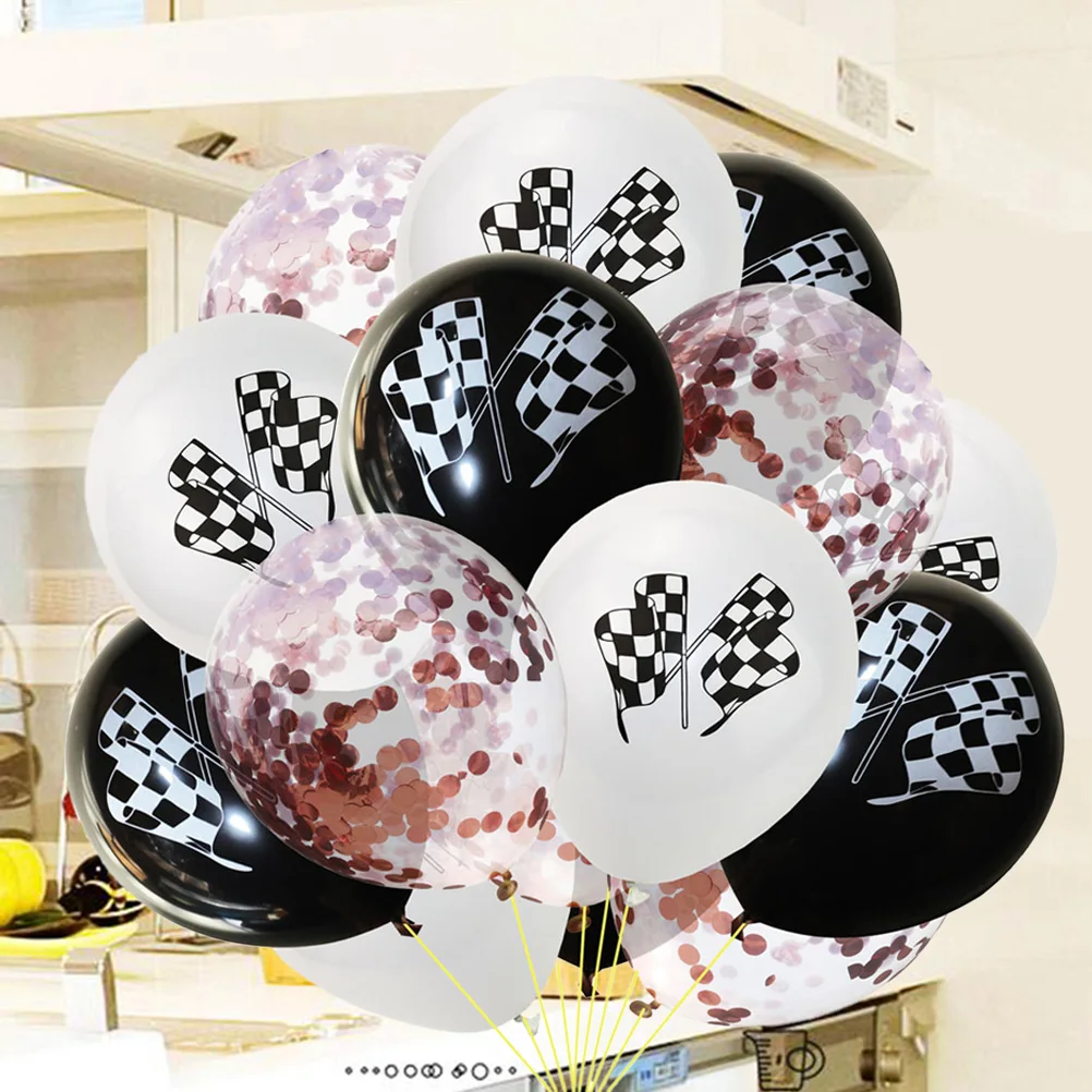 

15 Pcs Racing Flag Balloon Set Party Latex Confetti Sequins Decoration Emulsion