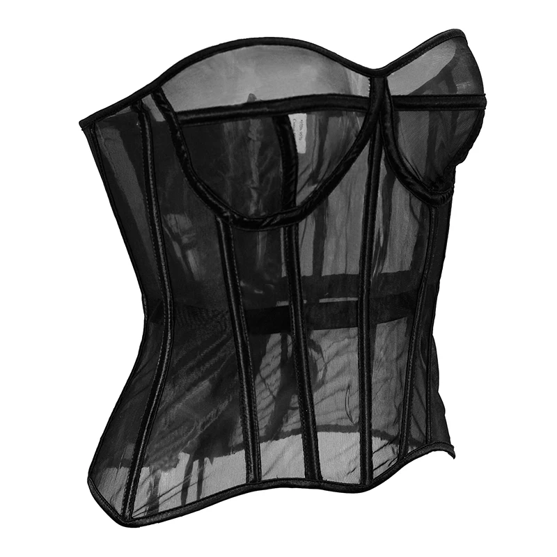 Women summer breathable mesh corset Sexy Mesh Bustier Corset Vintage Strapless Lace-Up Overbust Waist Trainer Cincher Bra Corset