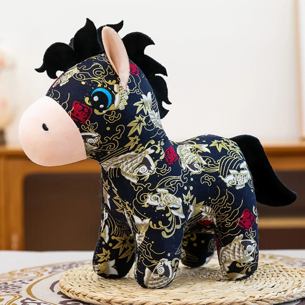 

Traditional Cartoon Horse Stuffed Pendant Lucky Animal Chinese Zodiac Horse Embroidery 15/20cm Pony Doll New Year