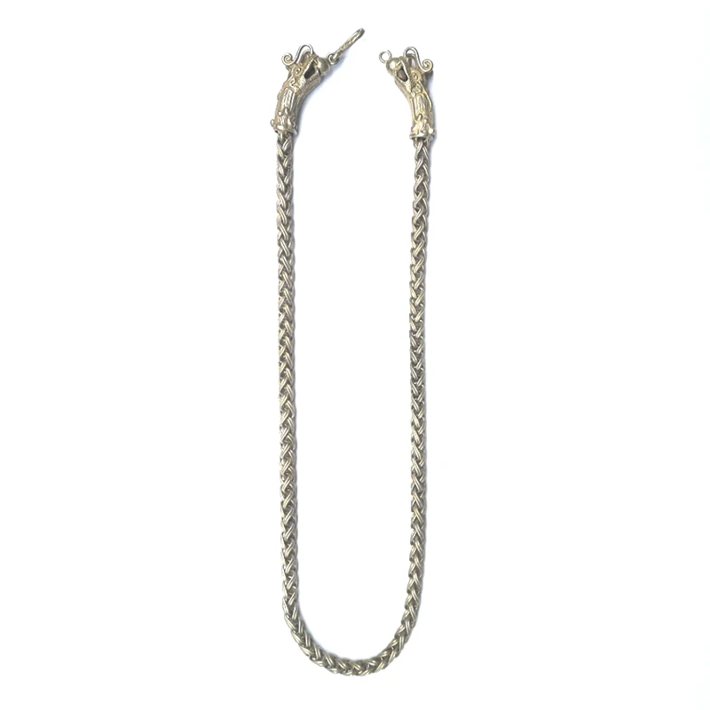 YIZHU CULTUER ART Size 25.8 Inch Old Chinese Tibet Silver Handmade loong Dragon Hand Necklace Gift Collection