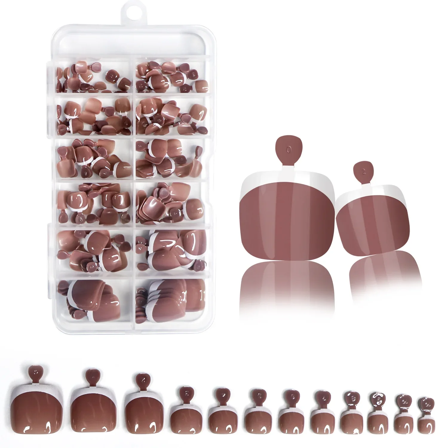 1 กล่อง Dark กาแฟสั้นสแควร์กดบนเล็บเท้าเคล็ดลับฤดูร้อนชายหาดเต็มรูปแบบภาษาฝรั่งเศสคําเล็บปลอม Glossy ไม่เป็นอันตรายเล็บปลอม