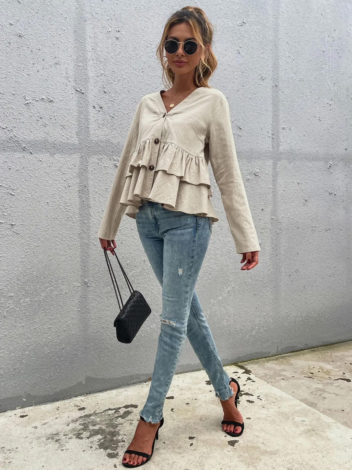 Button Down Ruffle Blouse