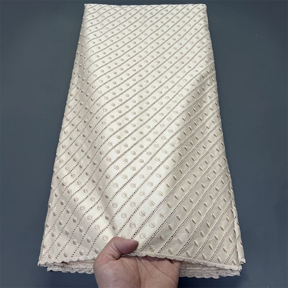 

2026 African Nigerian Tulle Lace Fabric for Dress Sewing High Quality Damask Cotton Pure Embroidery Wedding Party hz1411 5Yard