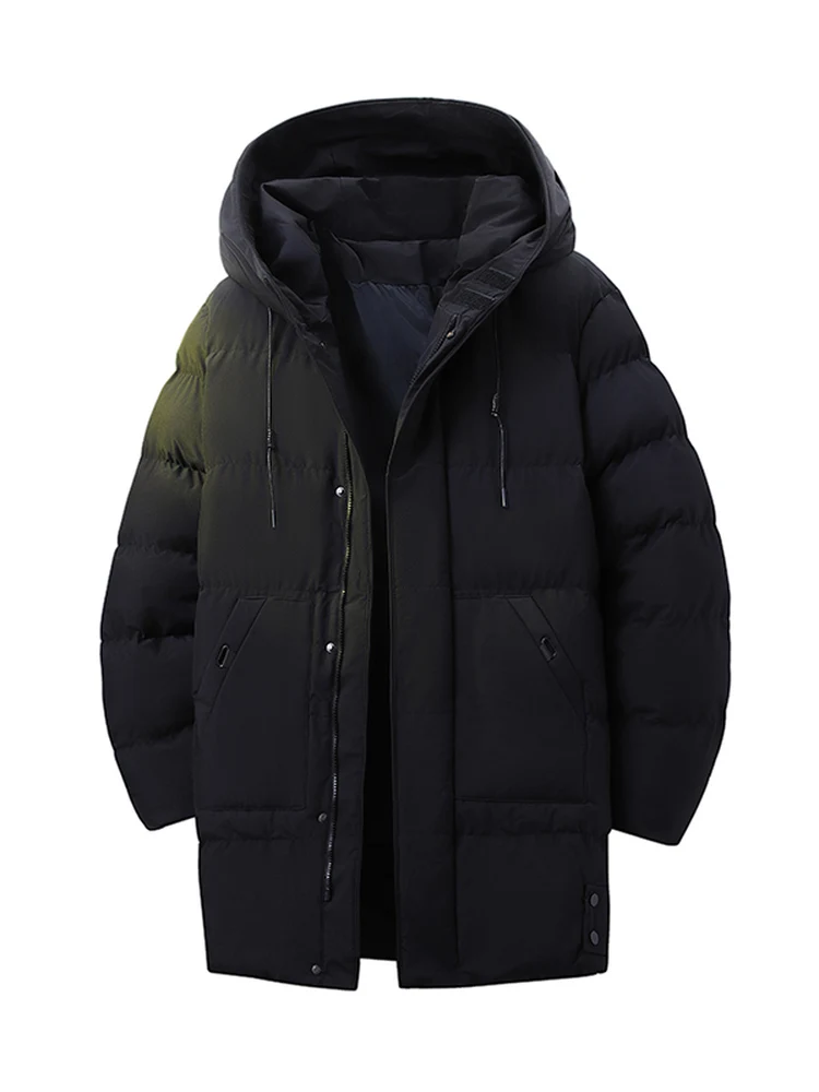 

Winter Thiened Large Size Men's Cotton Jaet Casual Hooded Warm Mid-Length Coat Outerwear Faion Urban Sle Polyester Fiber