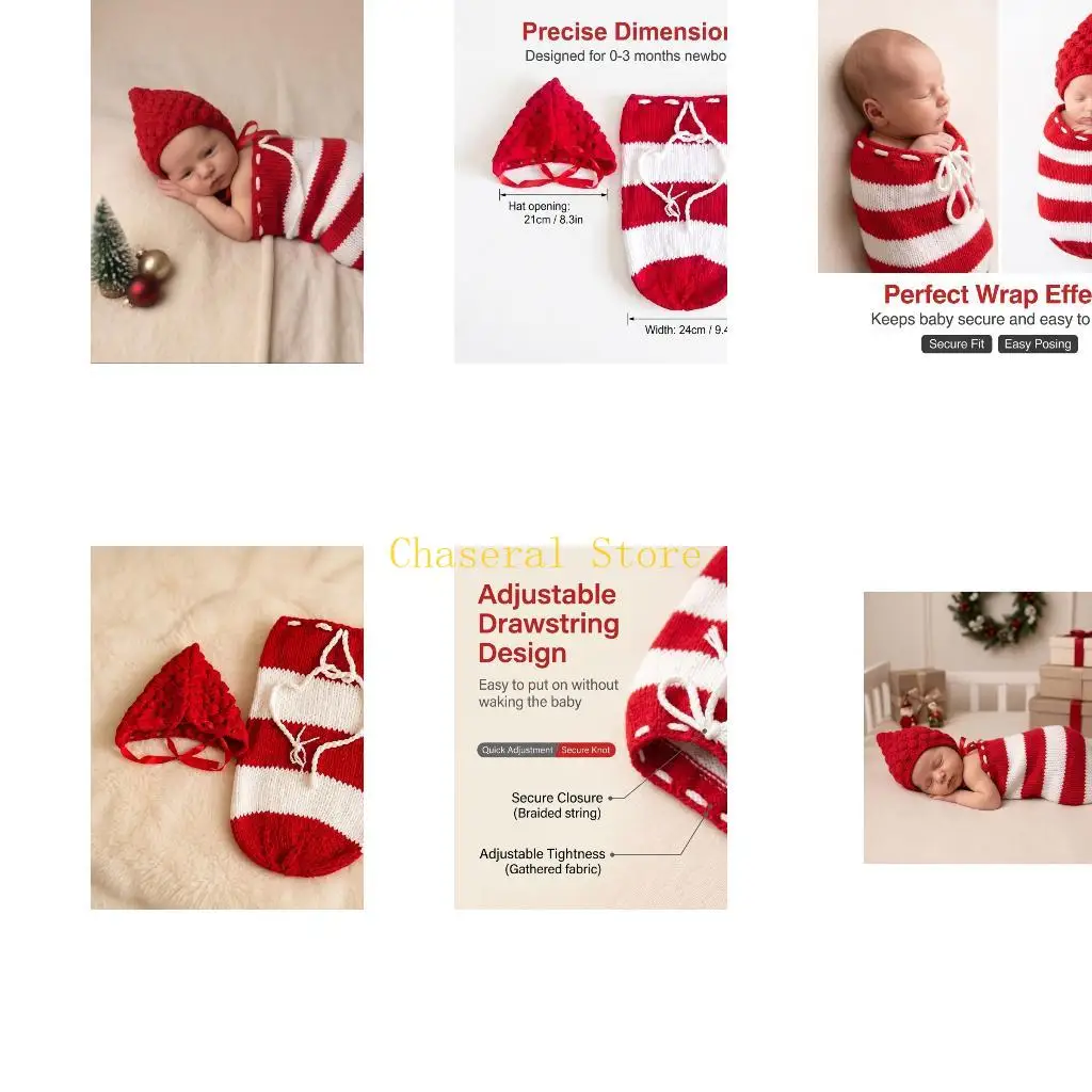 E7CE 2Pcs Knitted Newborn Photography Outfit for Christmas Photos