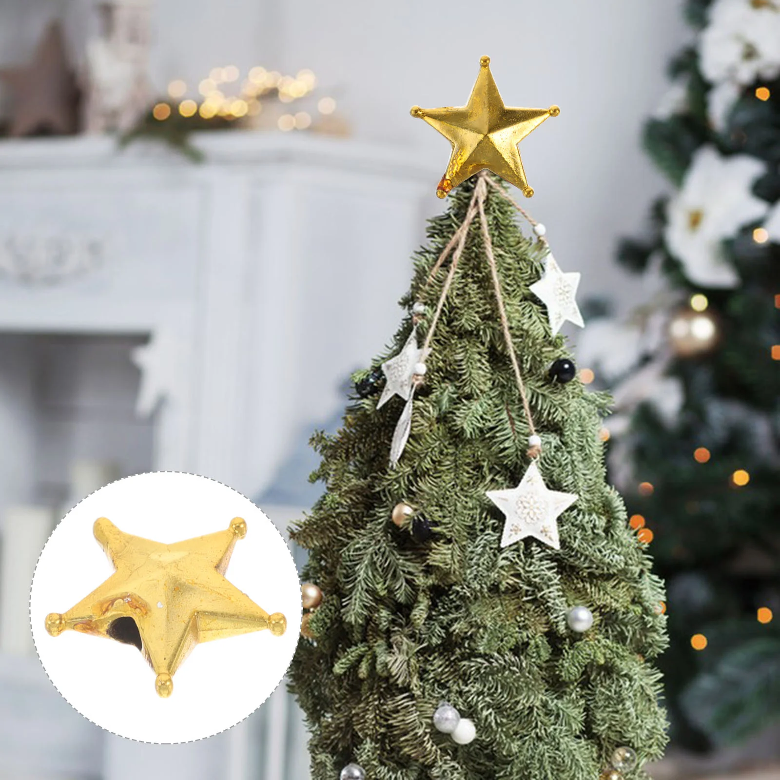 

50 Pcs Xmas Ornaments Christmas Tree Top Star Decor Golden Topper Miniature Treetop Adornment