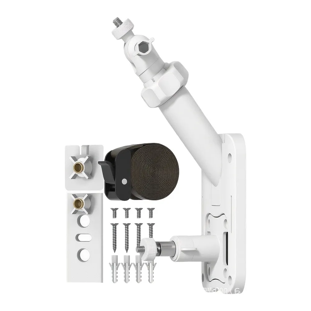 2 In 1 Wall Pole Mount Bracket With 1/4 Screw Hole For Ring Camera Solar Panel Outdoor Security Installation White Plastic Metal