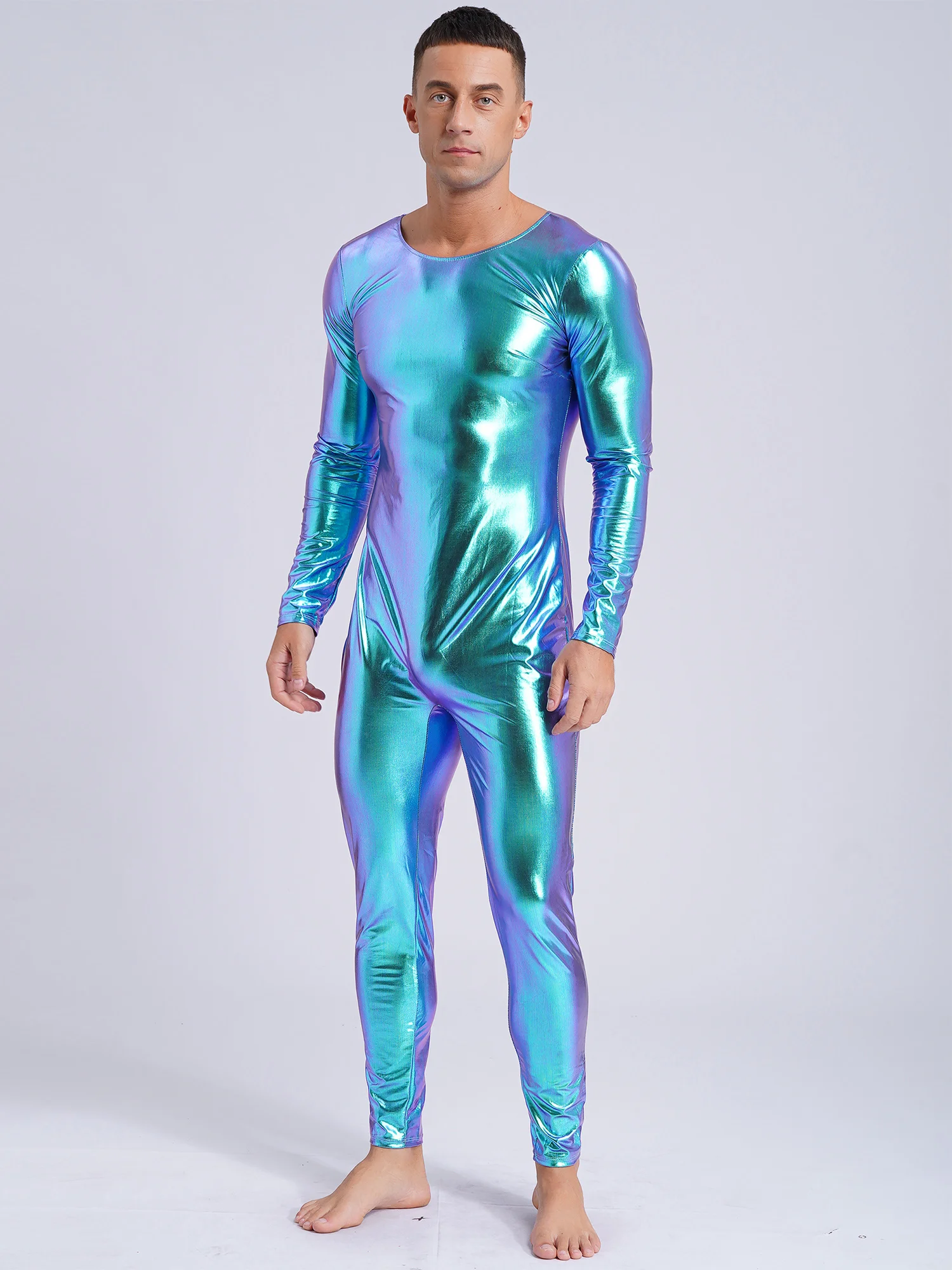 بدلة قفز رجالي معدنية لكامل الجسم بدلة لامعة من Unitard رقص الجاز ديسكو بار مهرجان أوستاج أزياء الرقص #6