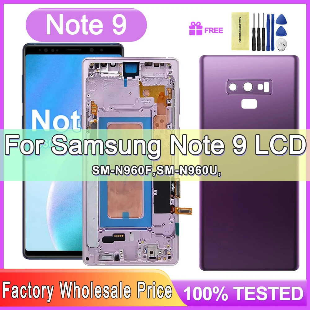 100% Test For Samsung Note9 LCD Display Touch Screen Digitizer Assembly For Samsung Note 9 N960F N960U N9600 LCD Frame