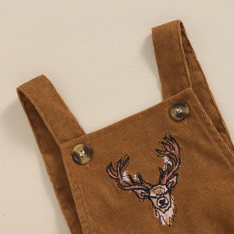 Toddler Baby Boys Girls Corduroy Deer Romper Sleeveless Embroidered Antler Hunting Overalls Clothes